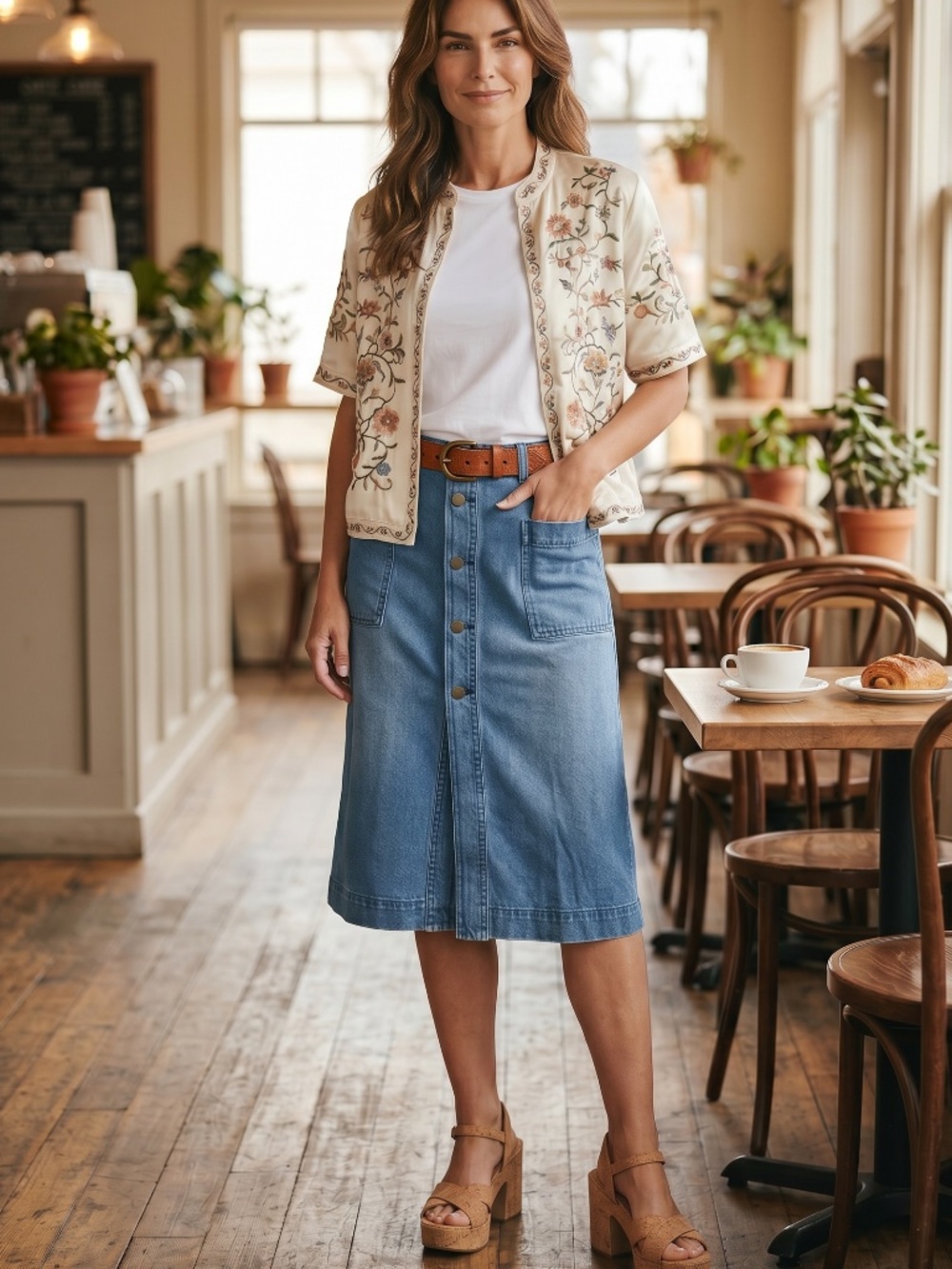 Great Joes Jeans denim skirt midi length mid- dark wash
